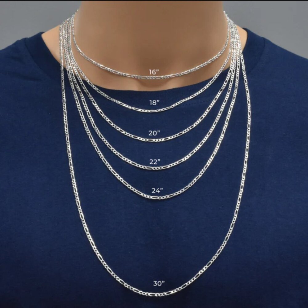Sterling Silver 925 High Polished Figaro Chain 2.1mm 22 inches